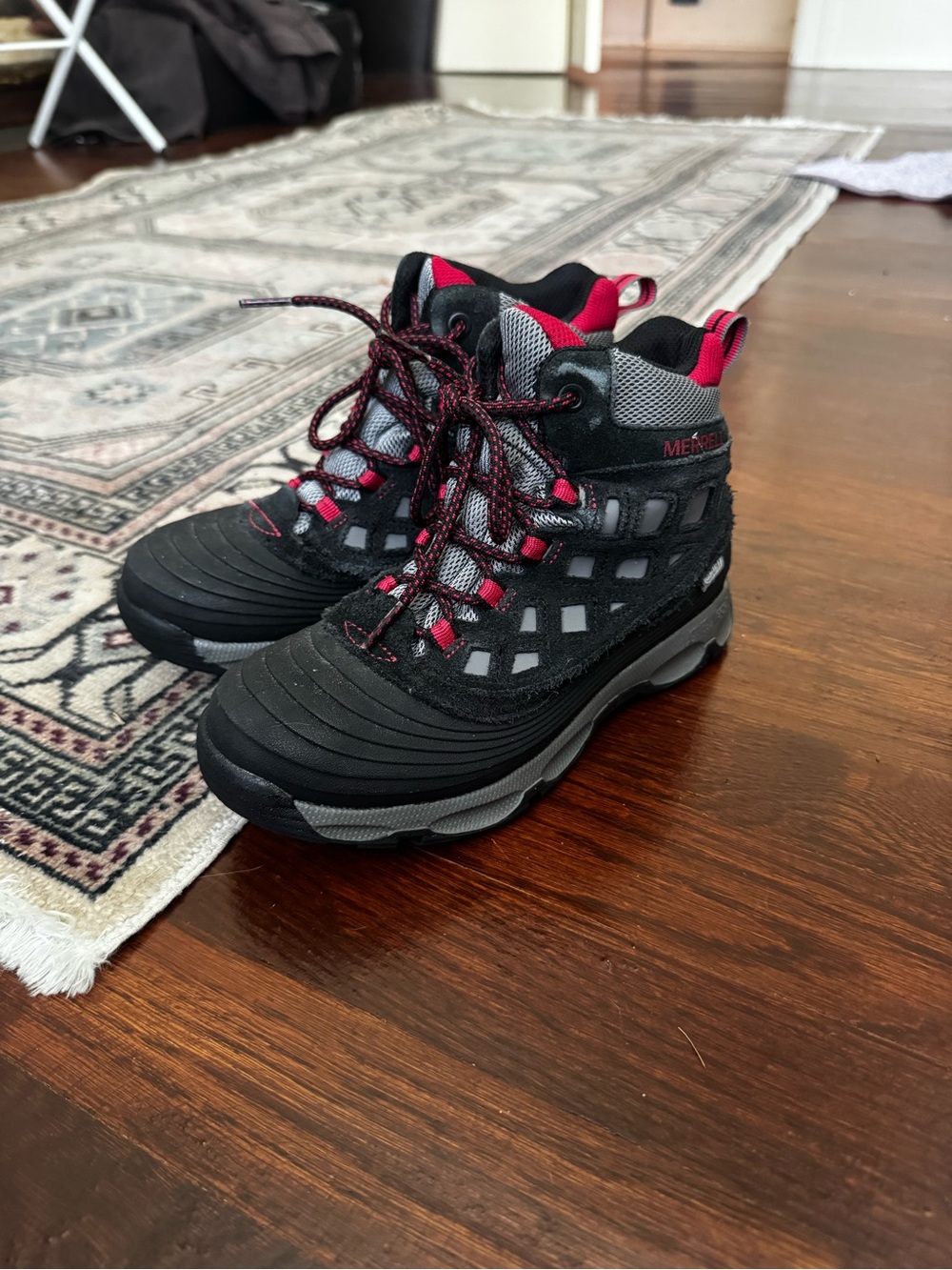 Merrell Kids Black, Gray & Red Lace-Up Waterproof Boots